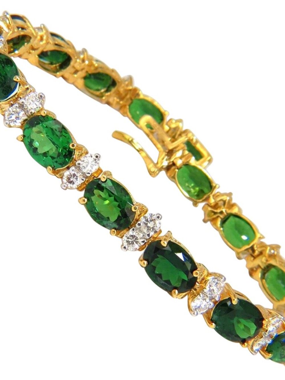 21.68CT NATURAL VIVID BRIGHT GREEN TSAVORITE DIAMONDS TENNIS BRACELET 14KT*